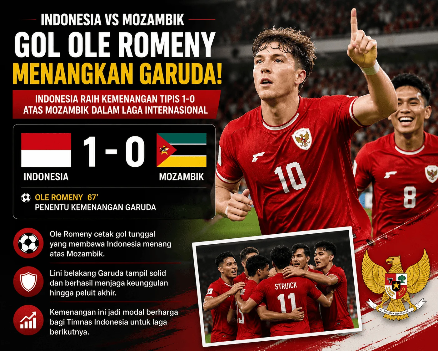 Indonesia Taklukkan Mozambik 1-0, Ole Romeny Jadi Penentu Kemenangan Garuda